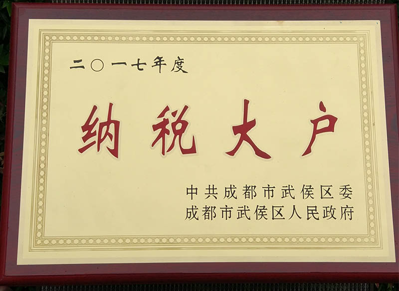 20180413中共成都(dōu)市(shì)武侯區(qū)委、成都(dōu)市(shì)武侯區(qū)人(rén)民(mín)政府《2017納稅大(dà)戶》獎牌